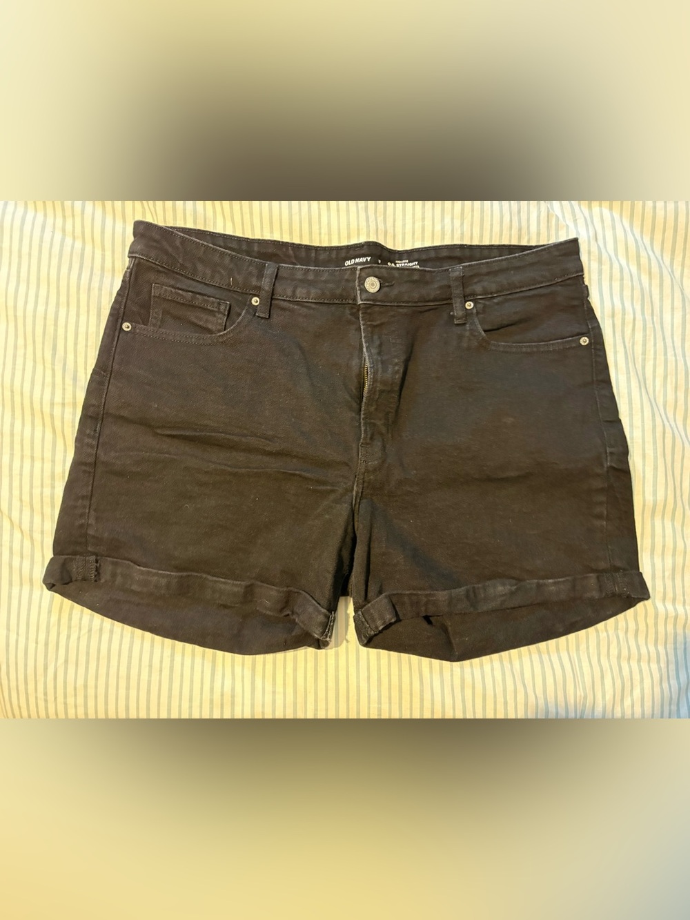 Old Navy High Rise OG Straight Black Denim Shorts Women’s Size 18 Cuffed